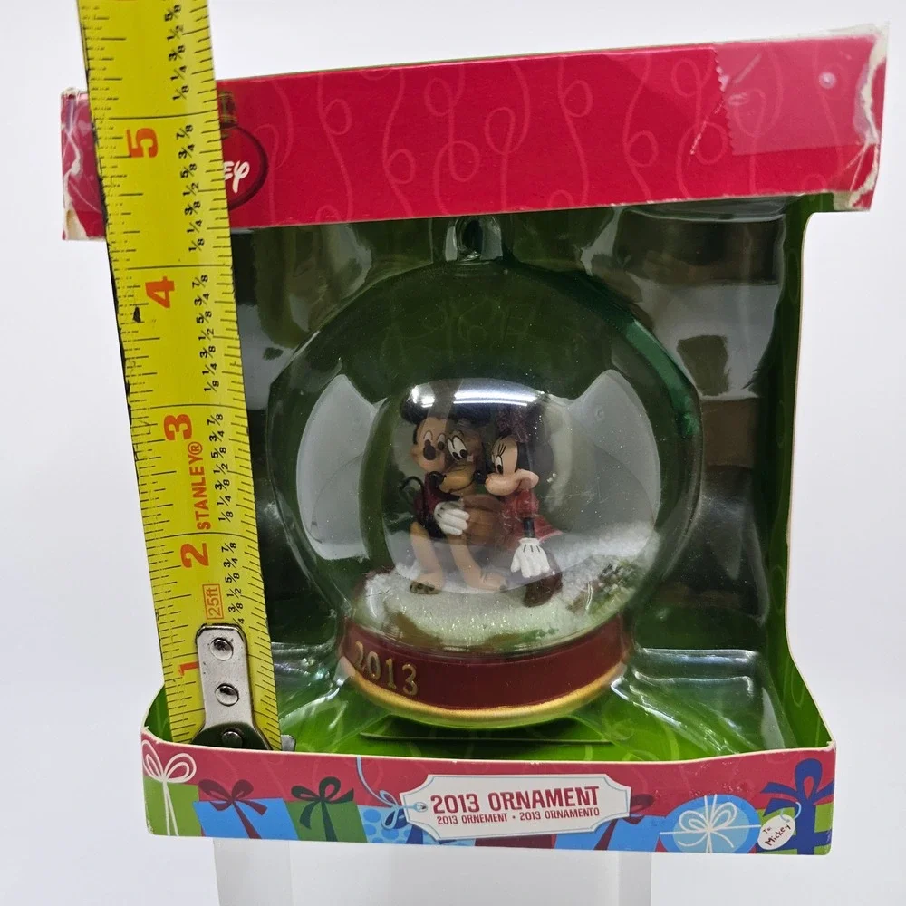 Disney Store 2013 Christmas Ornament Mickey Mouse Minnie Pluto Snow Globe NIB